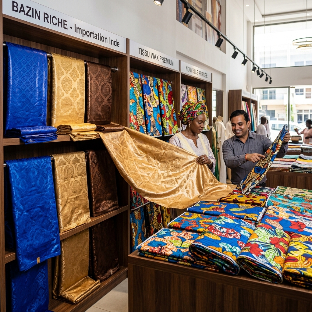 Bazin riche and tissu wax fabric for Senegal import from India